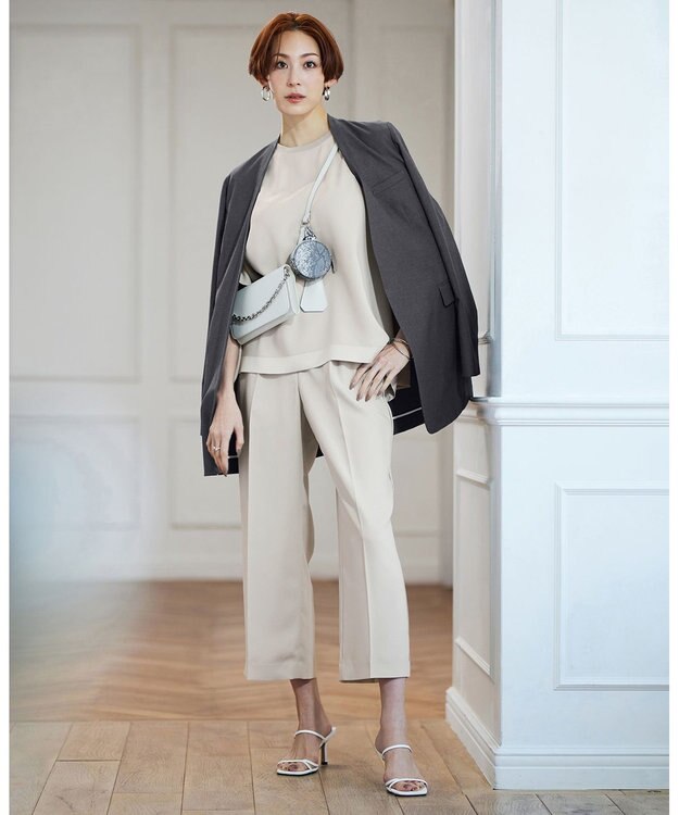 ICB 【セットアップ対応・洗える】 LooseWeave ノーカラージャケット チャコール系