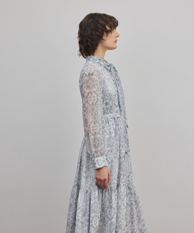 GRACE CONTINENTAL ダマスク柄風プリントワンピース グレー