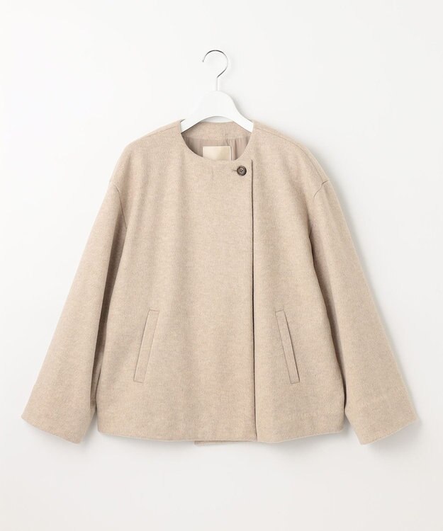 自由区 【WEB限定】ブラッシュドビーバー ショート丈ノーカラーコート ベージュ系