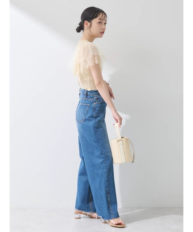 earth music&ecology 袖レースリブニットプルオーバー Light Beige