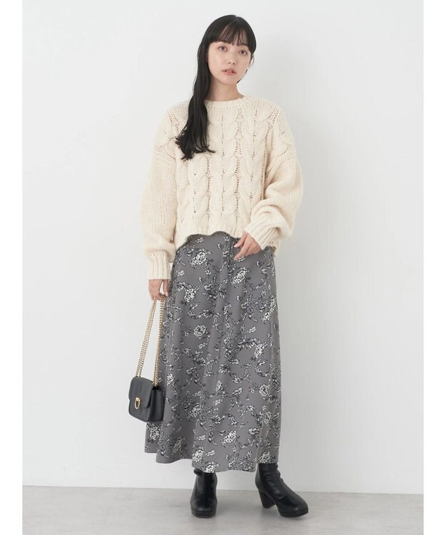 earth music&ecology ローゲージ手編み風ケーブルプルオーバー Off White