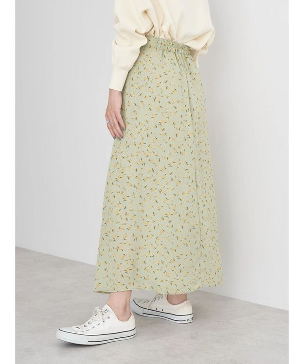earth music&ecology キンモクセイ柄フレアスカート Green