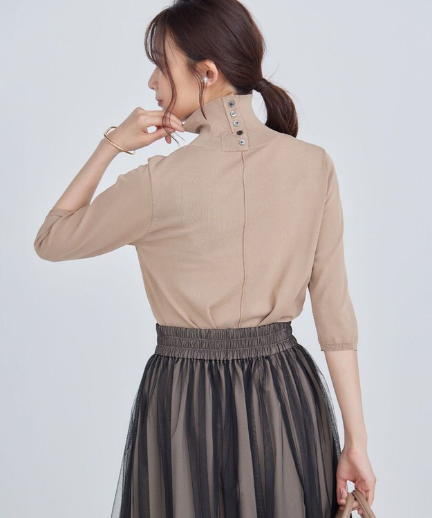 組曲 L 【6色展開・UVケア】モダンタートルニット キャメルベージュ系