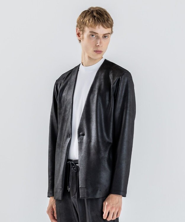 JOSEPH HOMME 新素材【ストレッチ/光沢感】レザーライクジャージー　カーディガン ブラック系