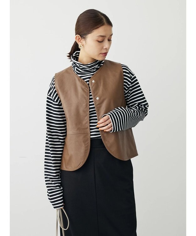 Green Parks フェイクレザーベスト Brown