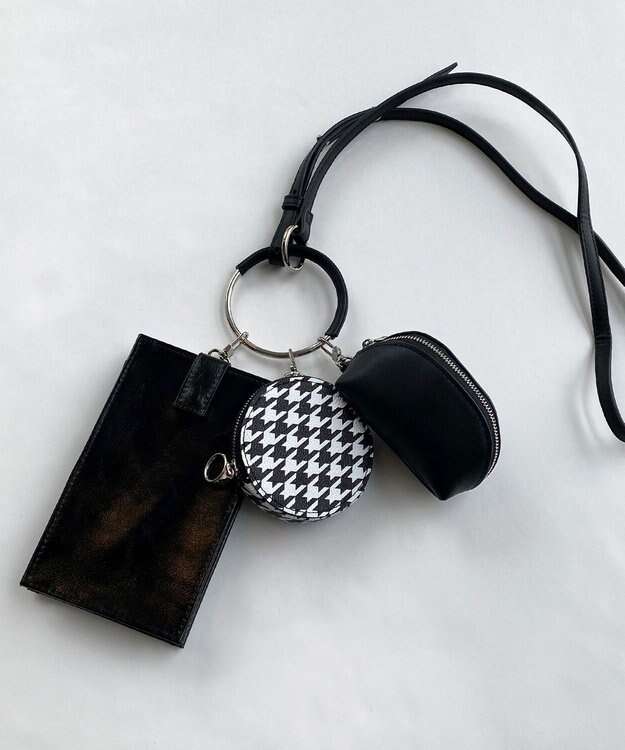 ICB 【人気のためさらに新色追加・全5色展開】 3ピースチャームバッグ ブラック×千鳥柄