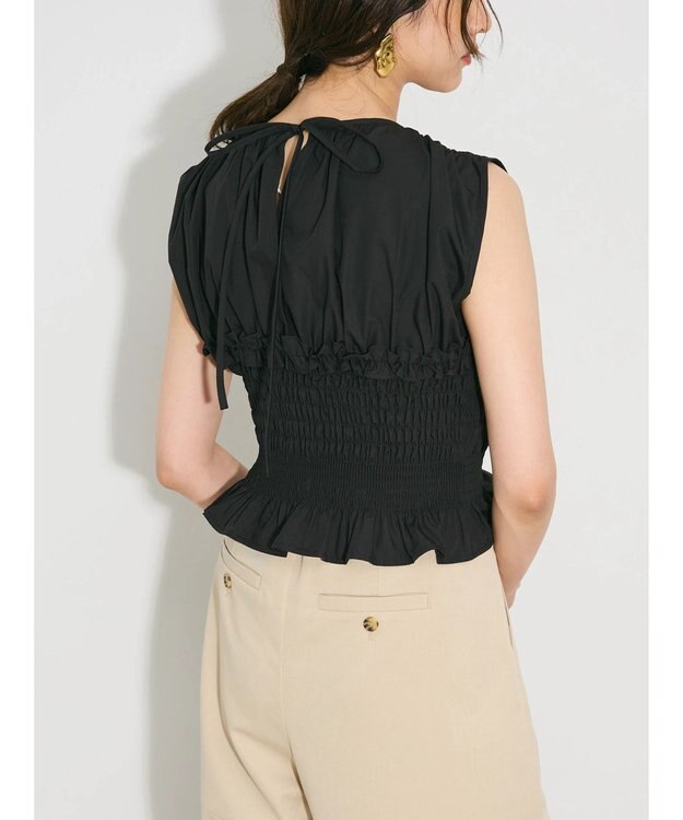 Green Parks シャーリングデザインコルセット風ブラウス Black