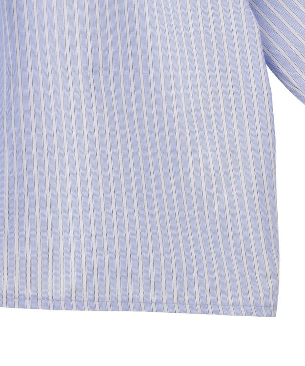 Green Parks イージーケア袖タックブラウス Stripe Blue