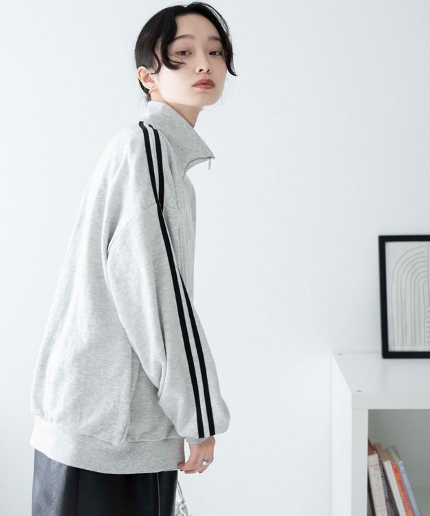 WEGO ラインハーフジップBIGスウェット 杢グレー