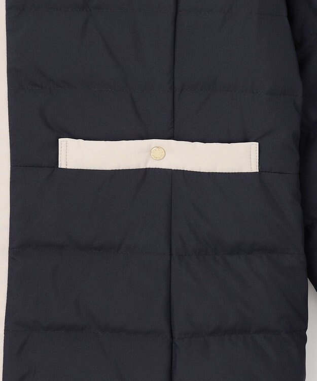 ANY SIS 【2WAY】ノーカラーダウン ジャケット ネイビー×ベージュ