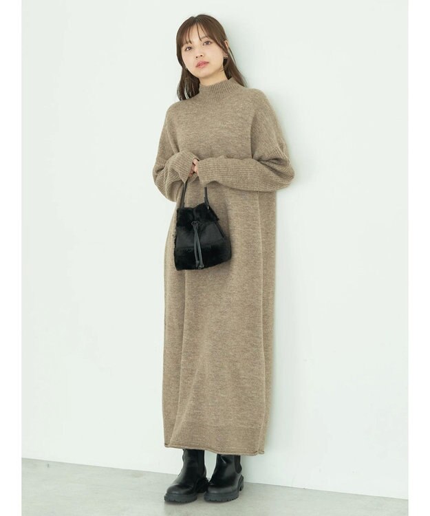 earth music&ecology ＦＬＵＦＦＹハイネックワンピース Mocha