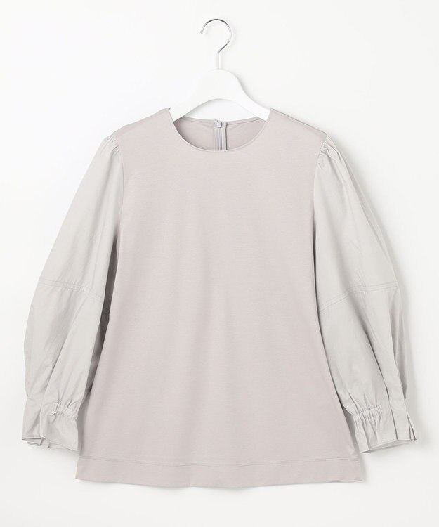 自由区 L スムースコンビ ボリューム袖カットソー ライトグレー系