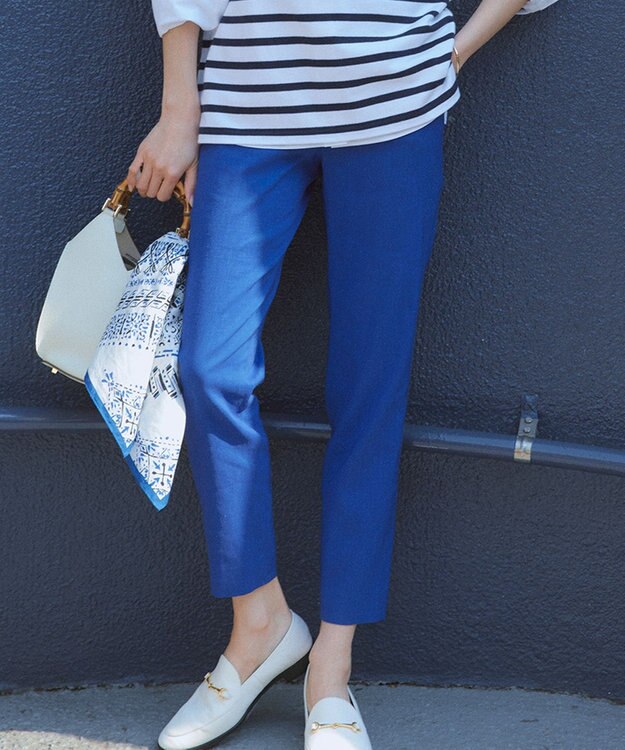 23区 【洗える】リネンレーヨンストレッチ テーパード パンツ 【WEB限定】ブルー系