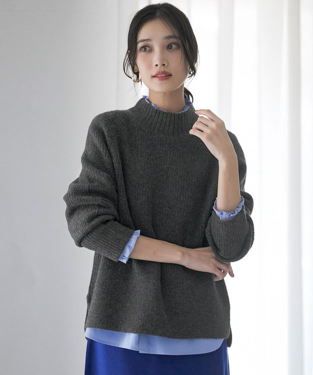 ANY SIS L ハイネックAir ニット チャコール