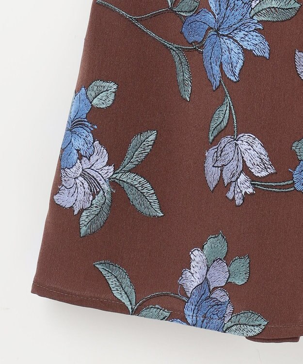 GRACE CONTINENTAL フラワー刺繍フレアスカート ブラウン