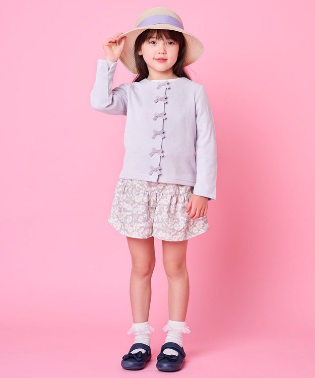 ANY KIDS スナップボタン リボン カーディガン ラベンダー