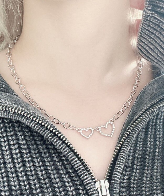 WEGO Lラインストーンダブルモチーフネックレス 柄1