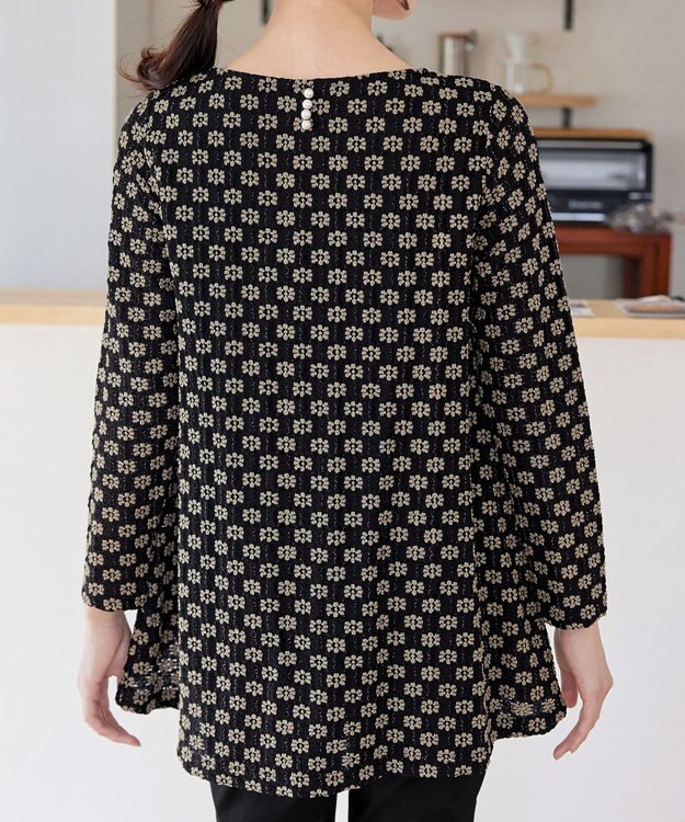 Tiaclasse 【洗える】花柄カットレースフレアトップス ブラック×ベージュ