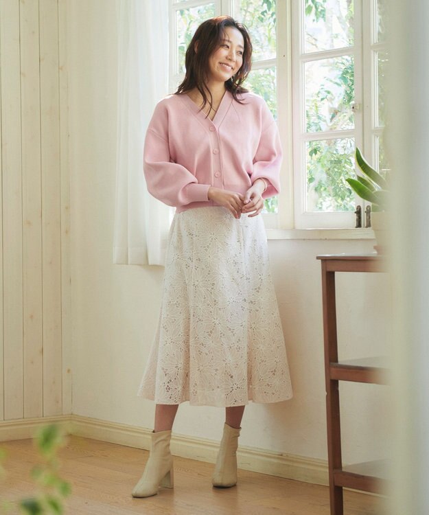 Feroux フラワーオパールレース スカート ベージュ系