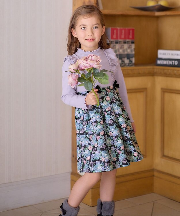 ANY KIDS 花柄 ドッキング ワンピース ラベンダー系花柄