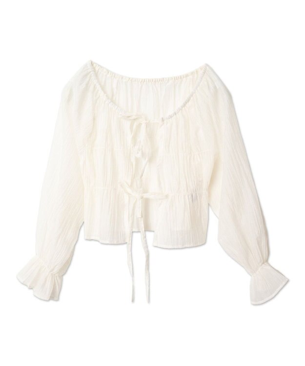 WEGO マルチWAY楊柳シアーシャーリングリボンブラウス ホワイト
