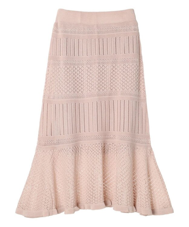 earth music&ecology ２点ＳＥＴ透かし編みカーディガン＋裾フレアスカート Pink