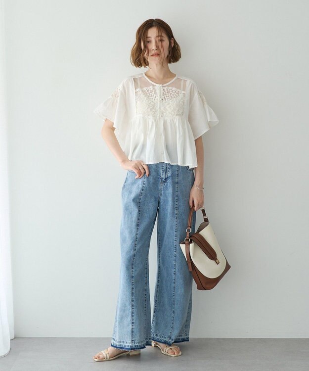 YECCA VECCA 刺繍レースブラウス Off White
