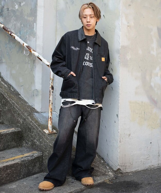 WEGO ワーカーズダブルニーデニムパンツ デニムブラックソノタ