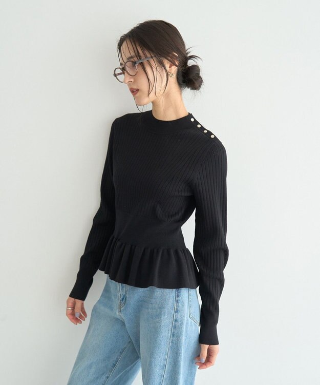 YECCA VECCA 金釦ペプラムニット Black