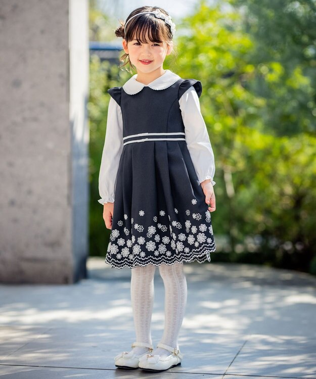 ANY KIDS 裾刺繍ワンピース ネイビー