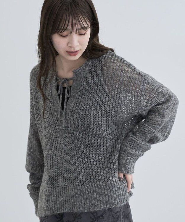 Green Parks ２Ｗａｙ起毛メッシュニットプルオーバー Gray