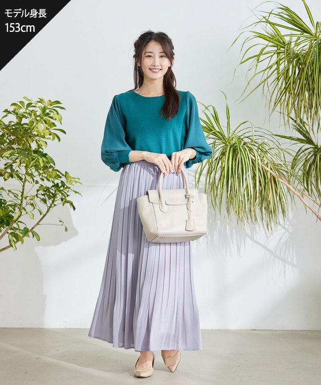 Tiaclasse 【新色追加・洗える】異素材パフ袖トップス ターコイズ