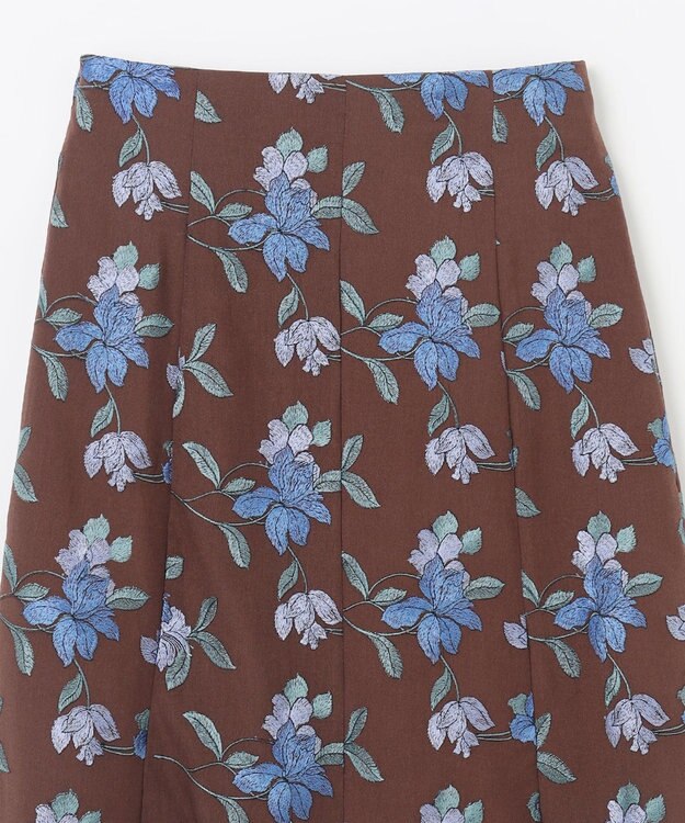 GRACE CONTINENTAL フラワー刺繍フレアスカート ブラウン
