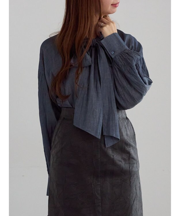Te chichi シアーデニムボウタイブラウス ブルー