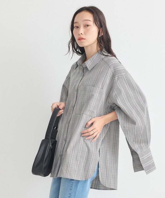 earth music&ecology ２ｗａｙマントスリーブシャツ Glen Check