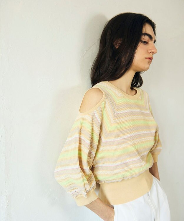 GRACE CONTINENTAL ボーダーパフニットトップ イエロー