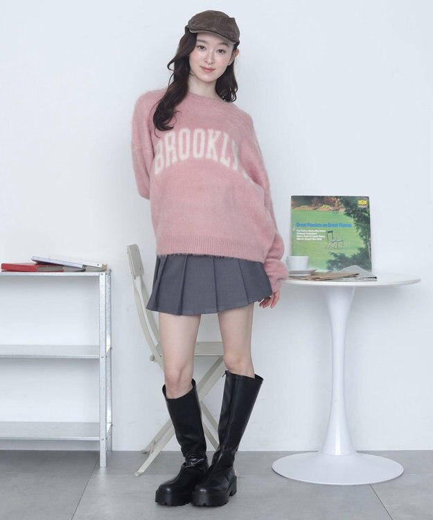 WEGO モヘアタッチBROOKLYNロゴニット ピンク