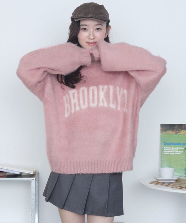 WEGO モヘアタッチBROOKLYNロゴニット ピンク