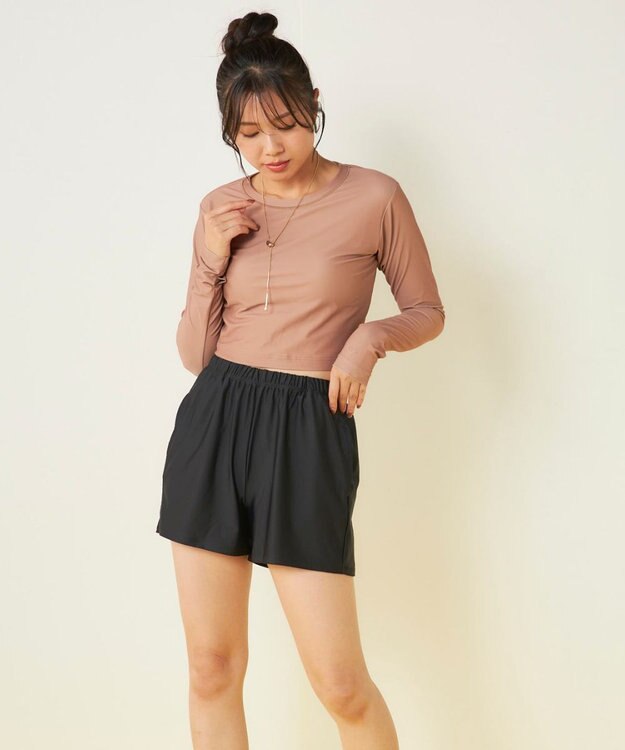 OP／FILA 【Ocean Pacific】カップ付きラッシュガード　水着3点セット ブラウン