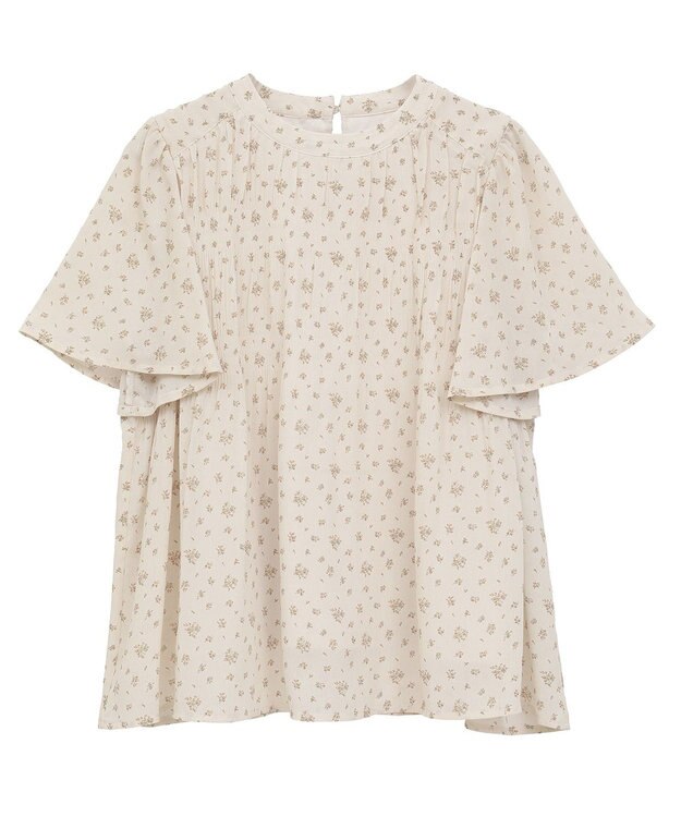 earth music&ecology マジョリカプリーツ半袖ブラウス Flower Beige