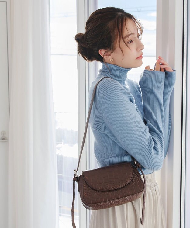 Tiaclasse 【安田美沙子さん着用・2TYPE肩紐/ショルダー&斜め掛け】フラップミニバッグ モカA(クロコ調）