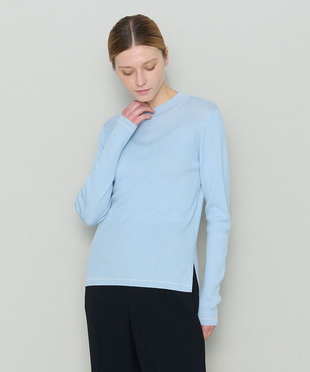 JOSEPH 【洗える】ウールリブ　ラウンドネックニット Arctic