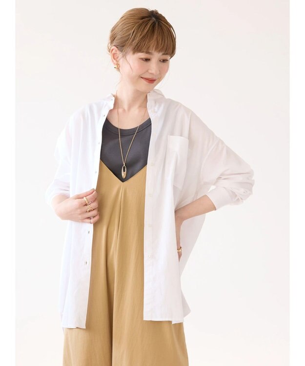 AMERICAN HOLIC ＵＶカット加工バックタックシャツチュニック Off White