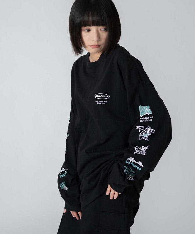 WEGO 【ユニセックス着用ITEM】別注BENDAVISアンサンブルグラフィックT ブラック