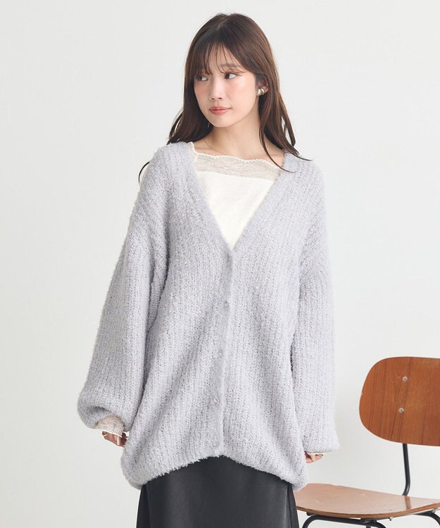 earth music&ecology スパンコールブークレカーディガン Light Gray