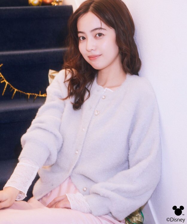 earth music&ecology 【予約】Disney/ポイントミッキーラメシャギーカーデ ライトグレー