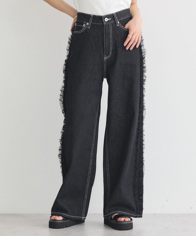 earth music&ecology サイドチュールデニムパンツ Black