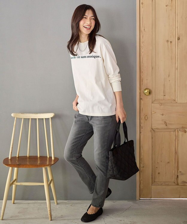 ANY 【洗濯機可】フロッキーロゴロングＴシャツ オフ（ブラックロゴ）