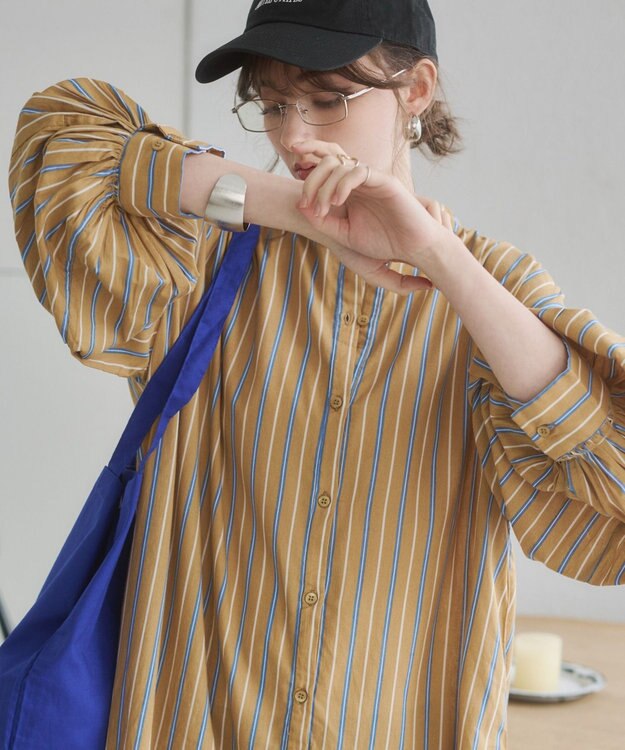 WEGO 【ANGIE VINTAGE】ボリュームスリーブ バンドカラー シャツワンピース 柄4