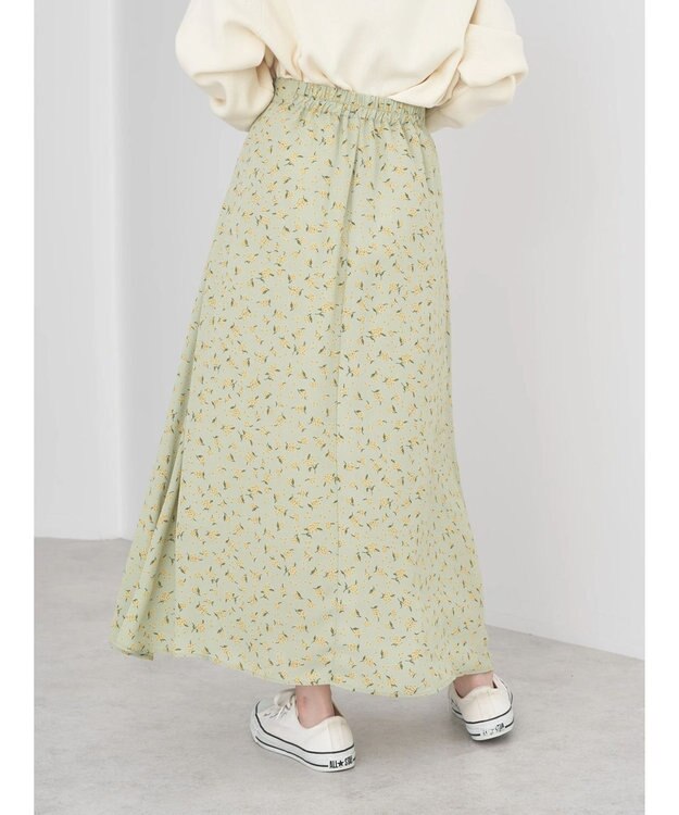 earth music&ecology キンモクセイ柄フレアスカート Green
